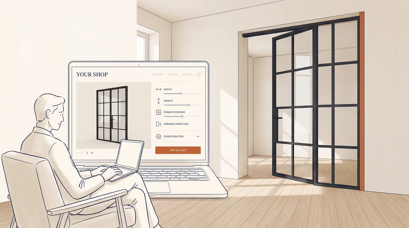 A customer configuring a made-to-measure loft door online